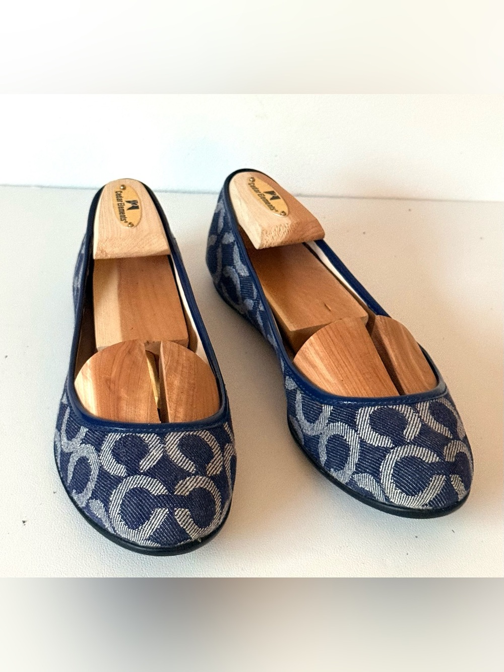 Coach Signature Monogram Logo Denim Ballet Adessa Flats Navy 7.5